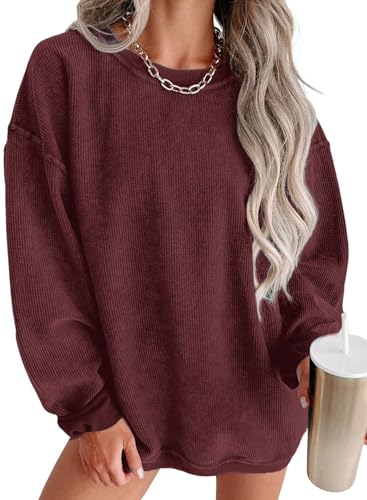 SHEWIN Women Fall Sweatshirt Fall Oversized Pullover Tops Spring Corduroy