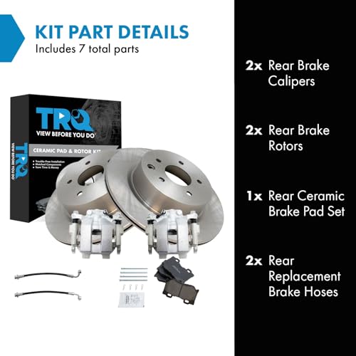 Image of TRQ Rear Brake Pad and Rotor Set Ceramic Rotors Calipers Hoses Compatible with 2010-2015 Nissan 370Z