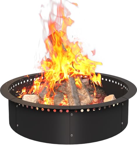 AnBaiMei 31 Inch Smokeless Fire Pit Ring Insert Outdoor, Heavy Duty Metal Steel DIY Firepit Rim Liner Round Campfire Rings for Outside Wood Burning Above or In-Ground, Black by AnBaiMei - Used condition - US$53.17