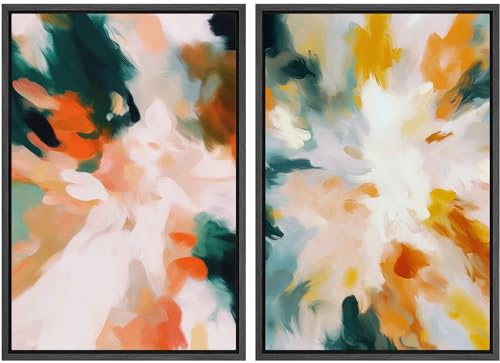 SIGNLEADER Framed Canvas Print Wall Art Set Vibrant Abstract Shapes Digital Art Modern Art Decorative Minimal Relax/Zen for Living Room, Bedroom, Office - 16"" x24 x2 BLACK