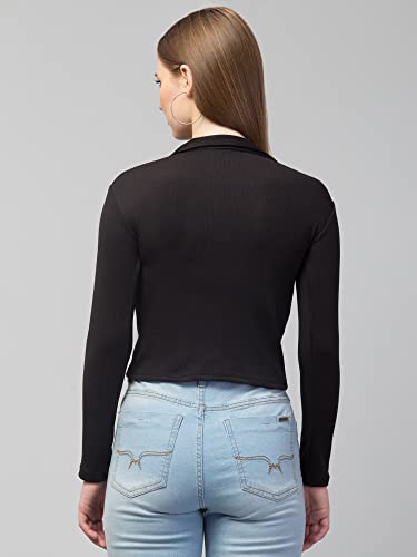 Image of Ribbed Polo Collar Full Sleeves Tops for Women