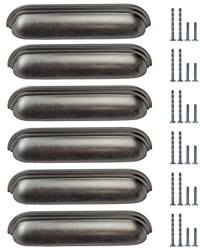 Set of 6 Cup Handles for Kitchen Cabinets Cupboard Doors & Chests of Drawers, Antique Pewter Finish - Image 2