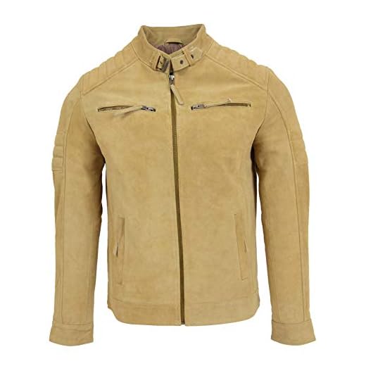 A1 Fashion Goods Herr äkta mocka biker-stil jacka beige medium storlek – NTM006