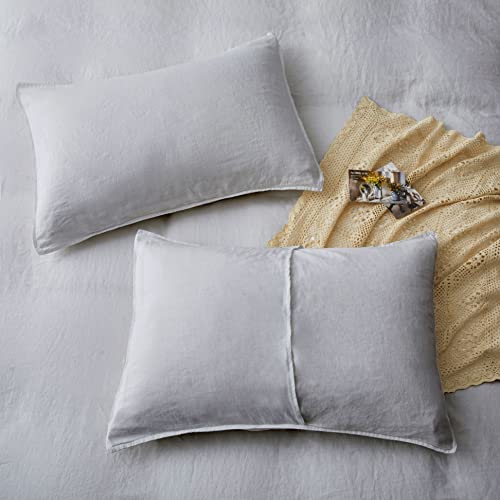 ATLINIA Bedding Duvet Cover Set Linen - 100% French Flax Washed Bed Sets Farmhouse Comforter Cover Set (1 Duvet Cover and 2 Pillow Shams) King Size Light Grey - Thumbnail 3