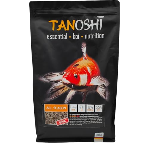 Tanoshi Koifutter - All Season Sink 5 kg 4,5 mm | sinkendes Winterfutter für Herbst, Frühjahr und Winter | Koifutter für ausgewogene Koi-Ernährung mit Lachsöl