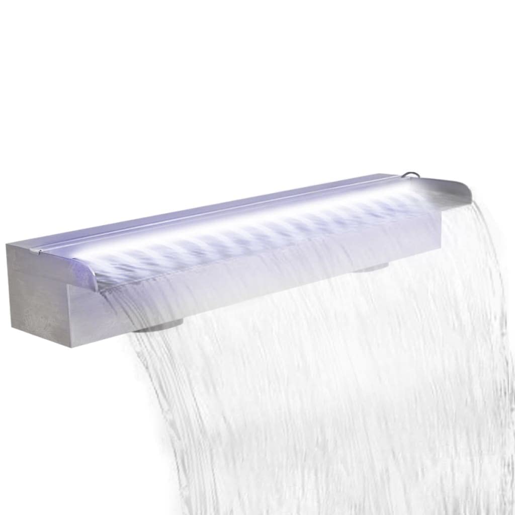 Cascata per piscina, 60 cm, in acciaio inox, con illuminazione a LED, per laghetto da giardino e piscina, luce bianca
