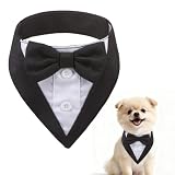 SCENEREAL Dog Tuxedo Bandana, Formal Wedding Outfit with Bowtie, Halloween Christmas Dog Costume for Small Medium Dogs Cats, Fall Scarf Bib Handkerchief Pet Collar Tux Clothes for Birthday, XS
