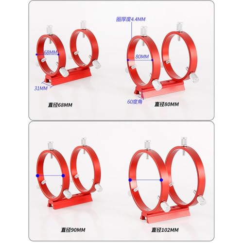 Anillo de guía de tres puntos de 68mm en rojo para telescopio astronómico 4