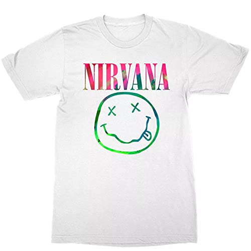 Nirvana Women's Short-Sleeve Neon Smile Boyfriend Graphic T-Shirt (White, Medium (M))