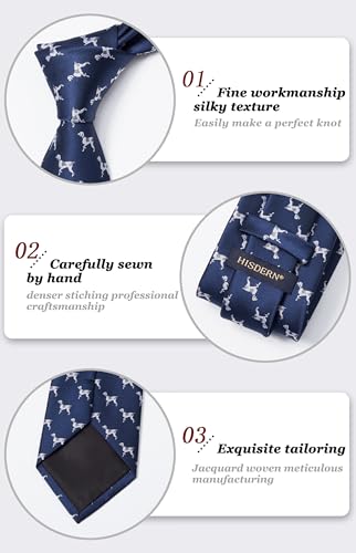 Image of HISDERN Ties for Men Classic Animal Tie and Pocket Square Set Jacquard Woven Silk Neckties Handkerchief Wedding Party