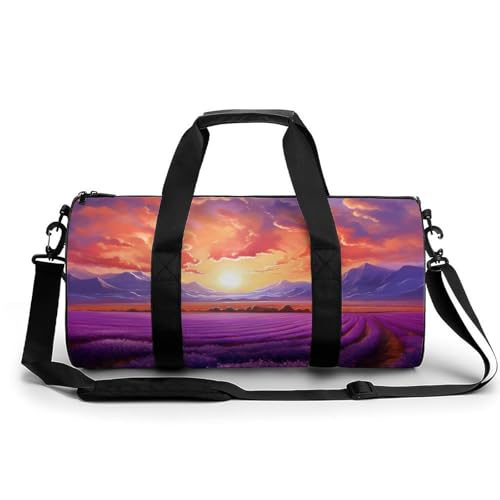 Lavender Field Purple Flower Sunset Travel Duffel Bag Gym Bags Sports Tote Shoulder Weekender Handbag for Men Women - Main Image