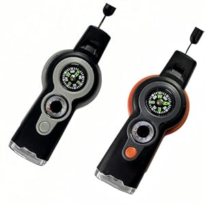 7 in 1 Emergency Survival Whistle with Compass, Outdoor Multi-Functional Hiking Safety Tool with Lanyard