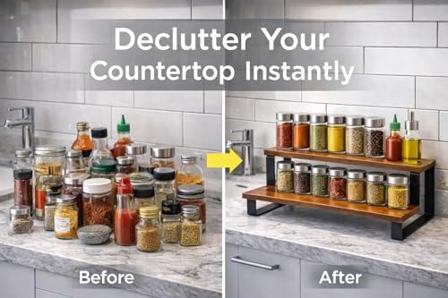 Image of counter top Spice Rack Organizer 3 piece Pack, Spice Seasoning Rack Shelf Holder Organizer Storage for Kitchen Cabinet Pantry (Modern) (kitchen counter) (mediam)