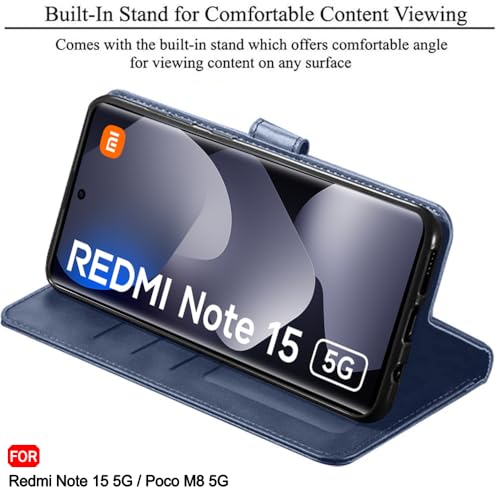 Image of TheGiftKart Flip Back Cover Case for Mi Redmi Note 15 / Note 15 SE /Poco M8 5G | Dual-Color Leather Finish | Inbuilt Stand & Pockets | Wallet Style Flip Back Case Cover (Faux Leather, Blue & Sky)