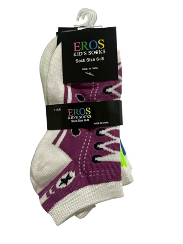Eros Kids' Socks, Multicolor & Pattern, Cotton Blend, 3 Pairs