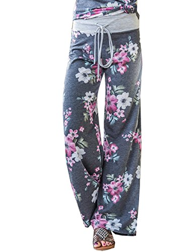 Image of iChunhua Women's Comfy Stretch Floral Print Drawstring Palazzo Wide Leg Lounge Pant