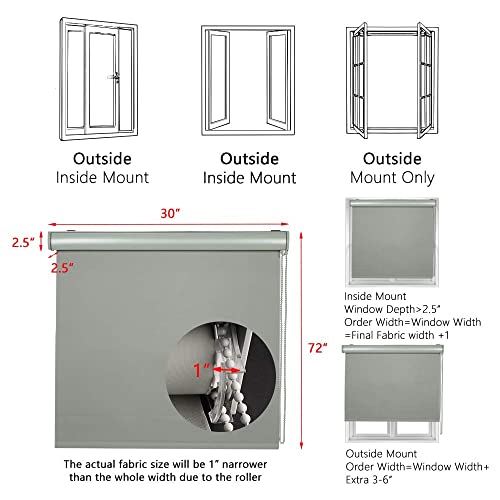 Luckup Blackout Roller Shades Window Blinds With Valance Cover Waterproof Uv Protection Privacy Thermal Insulated Fabric For Bedroom Bathroom Patio Door And Office Easy Install 30" W X 72" H-Grey #TOP4