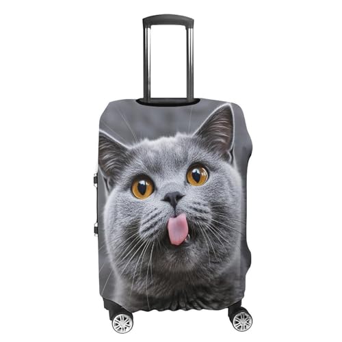 Blue Cat Sticking Out Tongue Luggage Cover, Elastic Luggage Protector Fits 19-32in Suitcases, Washable & Anti-Scratch Suitcase Cover for Men Women XL4