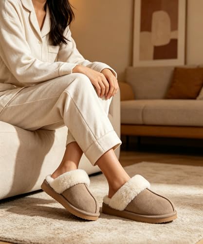 Image of Litfun Women's Fuzzy Memory Foam Slippers Fluffy Winter House Shoes Indoor and Outdoor