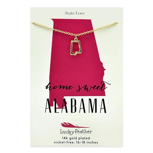 Lucky Feather State Shaped Necklace | 14k Gold-Dipped Pendant Necklace | 16”-18” Adjustable Necklace Chain | State Love Fashion Jewelry For Women | Dainty Necklace For Women | Great Gift Idea