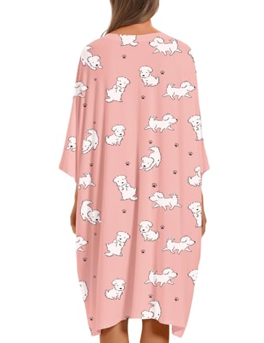 Image of KFUBUO Plus Size Nightgowns for Women Oversized Sleep Tshirts Dress Short Sleeves Sleepwear With Pocket Fit S-5XL