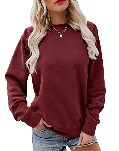 Image of Women's Fall Long Sleeve Pullover Tops Casual Round Neck Sweatshirt