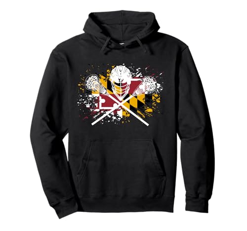 Boys Lacrosse Hoodie Helmet Sticks LAX Maryland Flag Gift Pullover Hoodie
