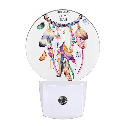 Image of EKOBLA Dream Catcher Night Light, Tribal Feather and Floral Boho Night Lights Plug Into Wall with Dusk to Dawn Sensor for Kids Room