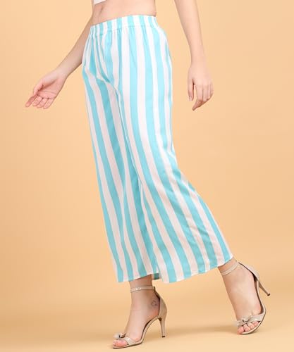 Image of POPWINGS Casual Relaxed Fit Stripe Printed Trouser for Women for Summer | Casual Trouser for Women