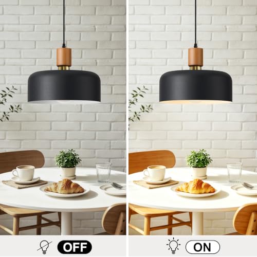 Modern Black Pendant Light Over Kitchen Island,Industrial Pendant Lighting,Adjustable Wood Ceiling Hanging Light Fixture for Dining Room,Living Room,Bedroom,Hallway,Sink,Bar by DOTCN - Used condition - Image 2