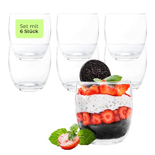 KONZEPT Dessertgläser 6-teiliges Set aus Glas, große Gläser für Nachtisch 225 ml, perfekt für Tiramisu, Panna Cotta, Pudding, Joghurt-Müsli und Schichtdesserts