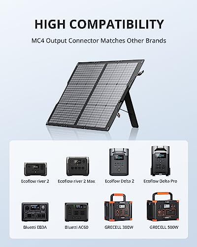 Growatt 100W Portable Solar Panel For Power Station, 24V Foldable Solar Charger With Adjustable Kickstands, Mc4 Connector, Water & Dustproof For Outdoor Camping Rv Off Grid System #TOP5