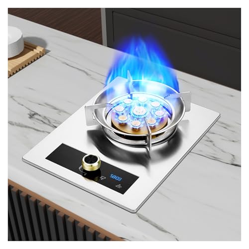 BZJPRFC Cocina De Gas De Acero Inoxidable, 5,2 KW, 9 Cavidades,Temporizador De Alta Potencia, Placa De Cocción Independiente De Vidrio Templado, con Protección contra Apagado De Llama(LPG)