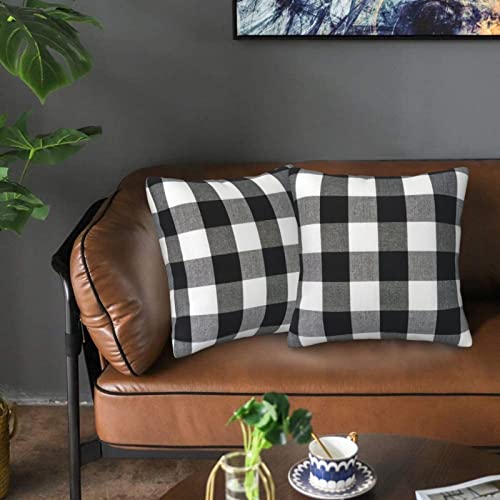 Black And White Checkered Throw Pillow Covers 18X18 Plaid Pillow Case Farmhouse Pillow Case Square Cushion For Living Room Couch Sofa Bed Home Outdoor Indoor Decorative Set Of 2 #TOP3
