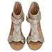 Imagen de rismart Sandalia Cuña de Verano para Mujer Peep Toe Barra en T Cremallera Trasera Zapatos Romanos de Moda Oro