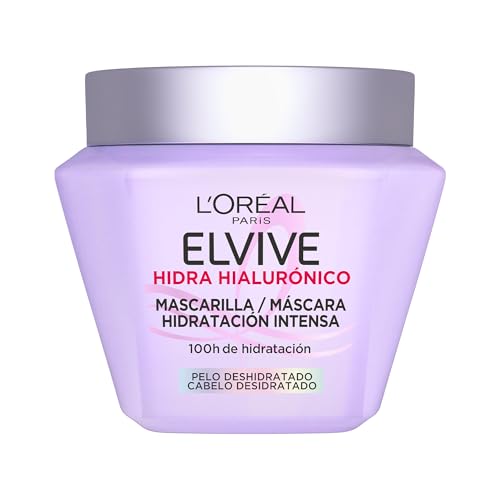 L'Oréal Paris, Mascarilla Hidratación Intensa, 100H de Hidratación, Cabello Más Voluminoso, Suave y Sano, Con Ácido Hialurónico, Para Cabello Deshidratado, Elvive Hidra Hyaluronico, 310 ml