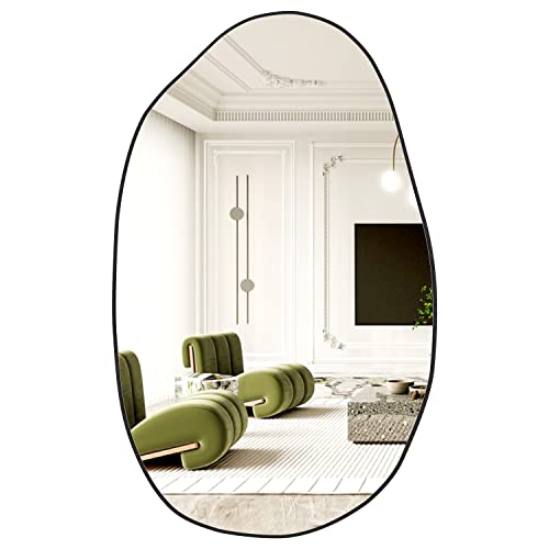 NEUWEABY Irregular Wall Mirror, Asymmetrical Mirror Large Unique Vanity Body Black Bathroom Wall Mounted 33.5'x 20.5' Modern Shaped Dressing for Living Room Entryway