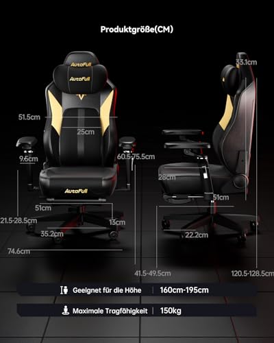 AutoFull M6 Ultra Gaming Stuhl, Gaming-Stuhl mit Massagefunktion, 720° Verstellbarer Armlehne, Auto Dynamic Tracking Lendenwirbelstütze, Ergonomischer Gaming Stühle mit Fußstütze, Schwarz – Bild 4