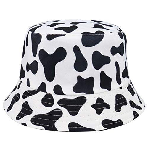 Cow Bucket Hat for Women Double-Sided Reversible Sun Hat for Teens Girls Cotton UV Protection Fun Unisex Print Bucket Hat Summer Travel Beach Sun Hat Fishing Hiking Outdoor Cap, Cow/Black
