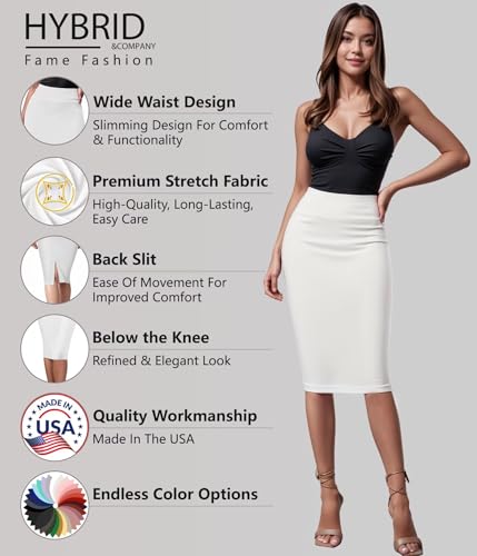 Image of Hybrid & Company Women's Premium Nylon Ponte Stretch High Waist Pencil Suit Skirt Below Knee