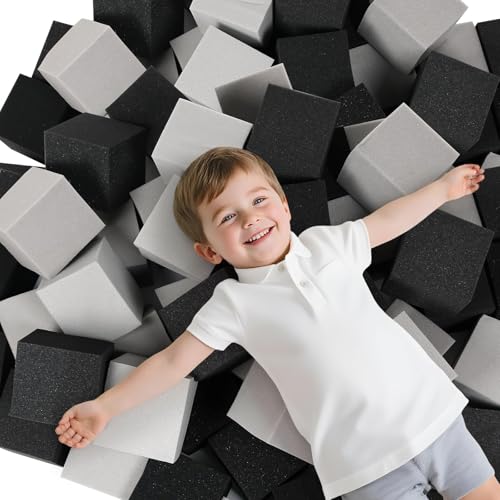 WINTECY 24PCS Foam Cubes 5"x5"x5"- Foam Pit Blocks Set, Soft Stacking Blocks for Indoor Games,Trampolines, Gymnastics, Parkour & Action Sport (Light Grey and Black)