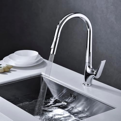 Torneira Cozinha Gourmet Luxo Premium Flexível Extensível Metal Aço Inox Prata Brilhante Monocromado