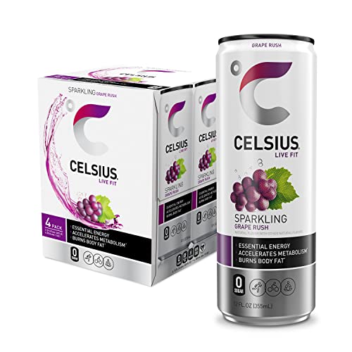 Celsius Sparkling Grape Rush, Functional Essential Energy Drink 12 Fl Oz (Pack Of 4) #TOP28