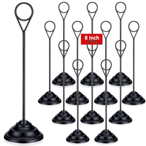 Image of 12 Pcs Table Number Holders Black 8 Inch Metal Place Card Holders Table Number Stands Tabletop Sign Stands for Photos, Menu, Memo, Notes, Wedding, Restaurant, Banquet, Birthday