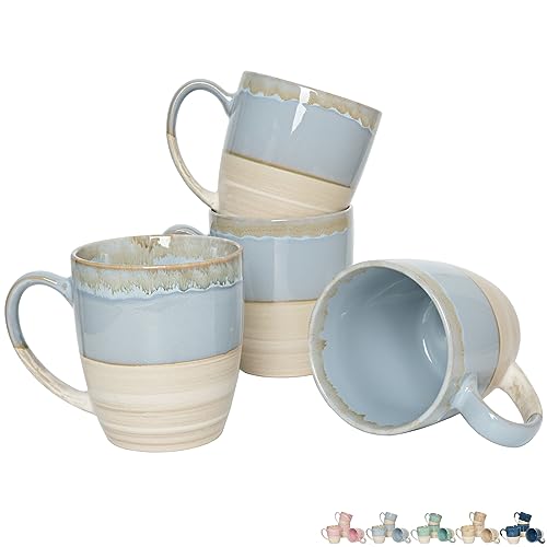 Bosmarlin Ceramic Coffee Mug Set of 4, 16 Oz, 5 Colors to Choose, Tea Cups, Dishwasher and Microwave Safe, Reactive Glaze (Light Blue)
