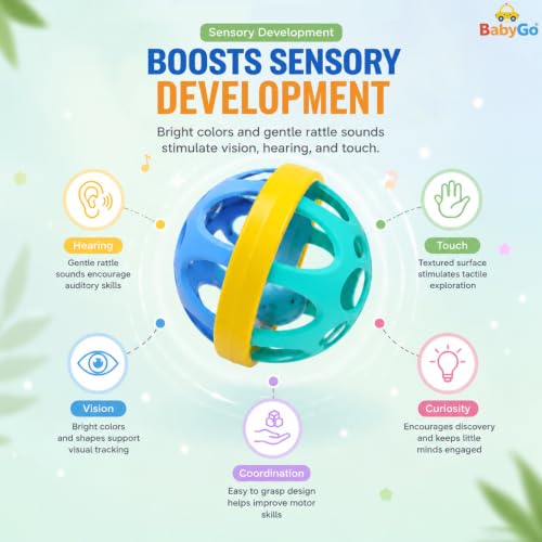 Image of BabyGo Baby Rattle Ball Toy Set for 0 to 12 Months | Newborn Baby Toys | Easy-Grip Soft Sound Sensory Rattles for Infants | Baby Shower Gift | 2 Pcs | Multicolour