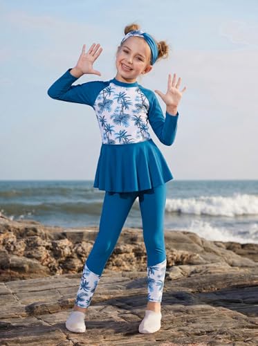 Image of GRACE KARIN Girls Long Sleeve Swimsuit Mermaid Bathing Suit Rash Guard Swimwear 4 Piece Size 5-12