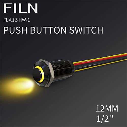 Miniatura 4 de FILN 5 interruptores de botón de metal de cabeza alta de 0.472 in, 12 V, 24 V, rojo, verde, amarillo, azul, blanco, con pestillo para automóvil,