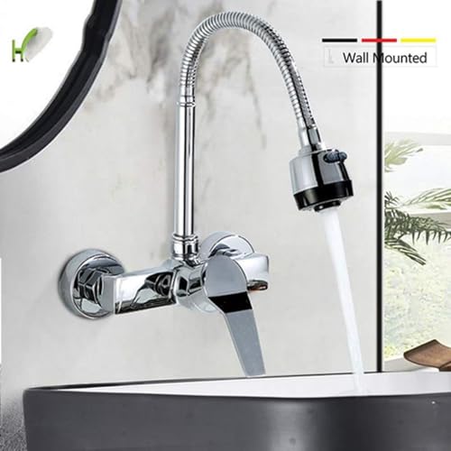 Mitigeur de cuisine flexible orientable 360 pour évier mural double trou