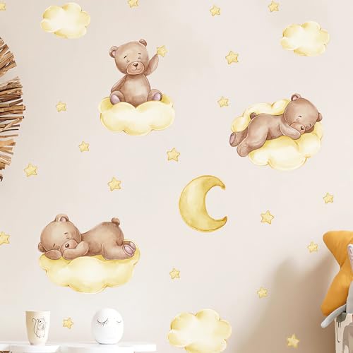 sacinora Cute Yellow Sleeping Baby Bear Wall Stickers DIY Wall Art Decals